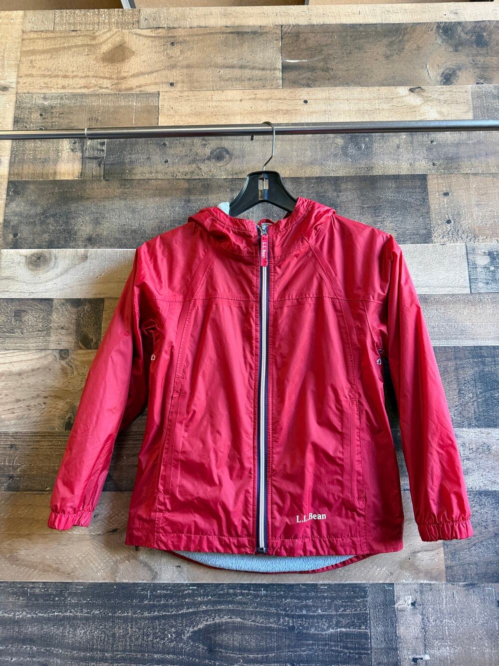 LL Bean Kids Fleece Lined Hooded Windbreaker Jacket -Red Size 8 -Warm Rain Coat